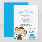 Uitnodiging tot Baby shower van Little Monkey Boy (Voorkant / Achterkant)
