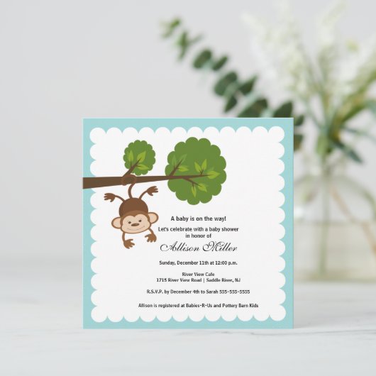 Uitnodiging tot Baby shower van Little Monkey Boy (Staand voorkant)