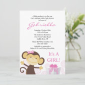 Uitnodiging tot Baby shower van Little Monkey Girl (Staand voorkant)