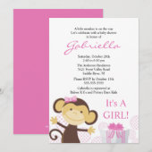 Uitnodiging tot Baby shower van Little Monkey Girl (Voorkant / Achterkant)