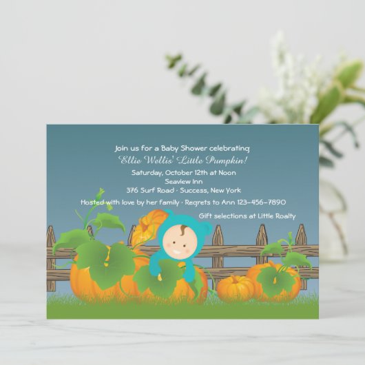 Uitnodiging tot Baby shower van Little Pumpkin Boy (Staand voorkant)