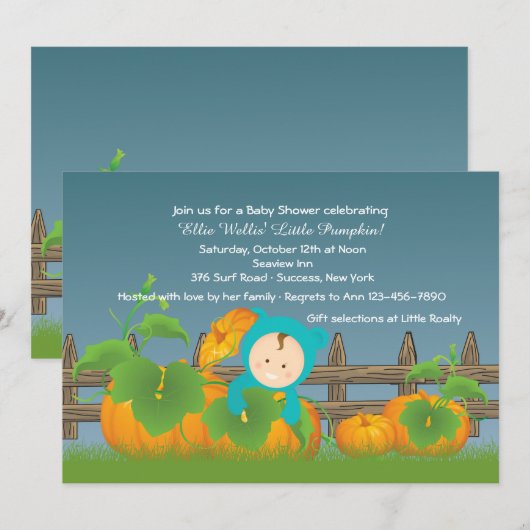 Uitnodiging tot Baby shower van Little Pumpkin Boy (Voorkant / Achterkant)