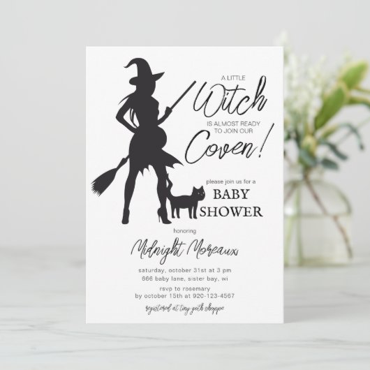Uitnodiging tot Baby shower van Little Witch Hallo (Staand voorkant)