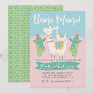 Uitnodiging tot Baby shower van Llama en cactus