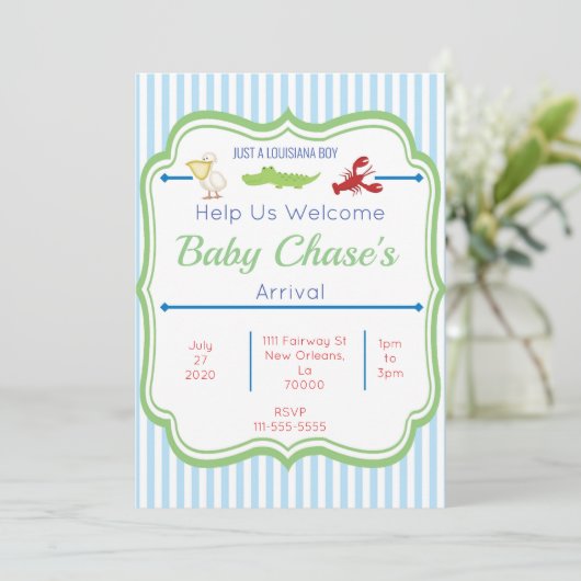 Uitnodiging tot Baby shower van Louisiana Boy (Staand voorkant)