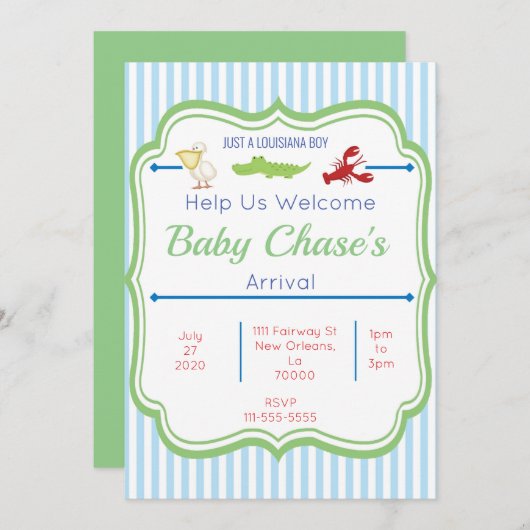 Uitnodiging tot Baby shower van Louisiana Boy (Voorkant / Achterkant)