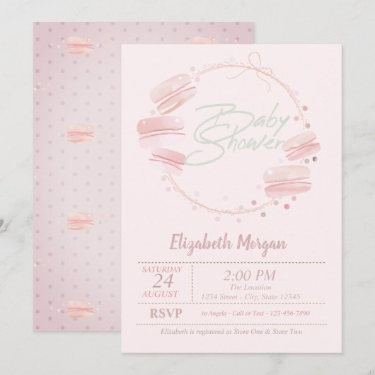 Uitnodiging tot Baby shower van Macarons (Voorkant / Achterkant)