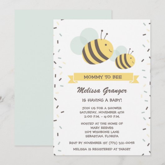 Uitnodiging tot Baby shower van mamma tot bijen (Voorkant / Achterkant)