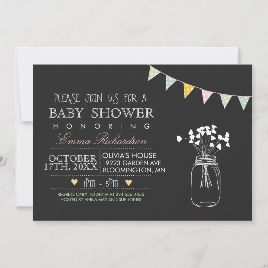 Uitnodiging tot Baby shower van modern Chalkboard (Voorkant)