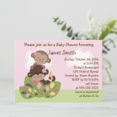 Uitnodiging tot Baby shower van Monkey Girls (Staand voorkant)