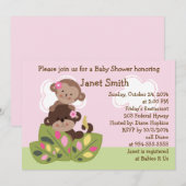 Uitnodiging tot Baby shower van Monkey Girls (Voorkant / Achterkant)