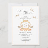 Uitnodiging tot Baby shower van Monogram Peach Cre (Voorkant)