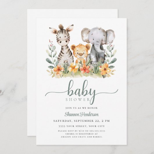 Uitnodiging tot Baby shower van oerwouden (Voorkant / Achterkant)