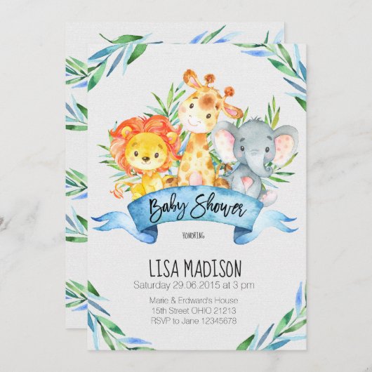 Uitnodiging tot Baby shower van oerwouden (Voorkant / Achterkant)