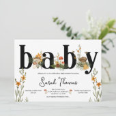Uitnodiging tot Baby shower van paddenstoelen en w (Staand voorkant)
