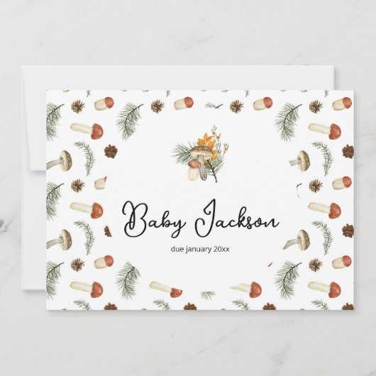 Uitnodiging tot Baby shower van paddenstoelen en w (Achterkant)