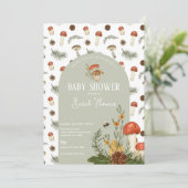 Uitnodiging tot Baby shower van paddenstoelen en w (Staand voorkant)