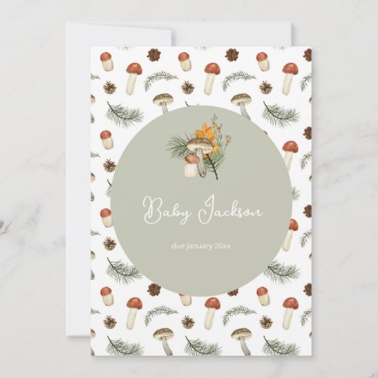 Uitnodiging tot Baby shower van paddenstoelen en w (Achterkant)