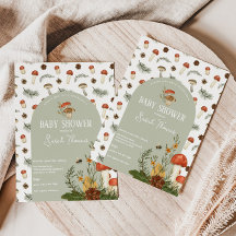 Uitnodiging tot Baby shower van paddenstoelen en w