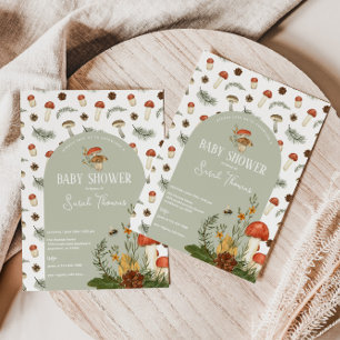 Uitnodiging tot Baby shower van paddenstoelen en w