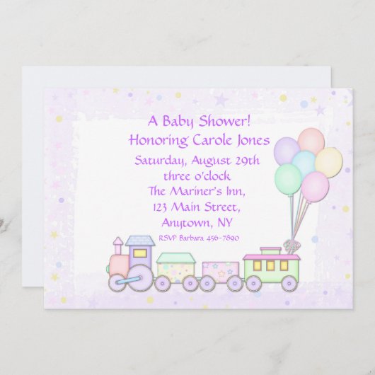 Uitnodiging tot Baby shower van pasteeltrein (Voorkant / Achterkant)