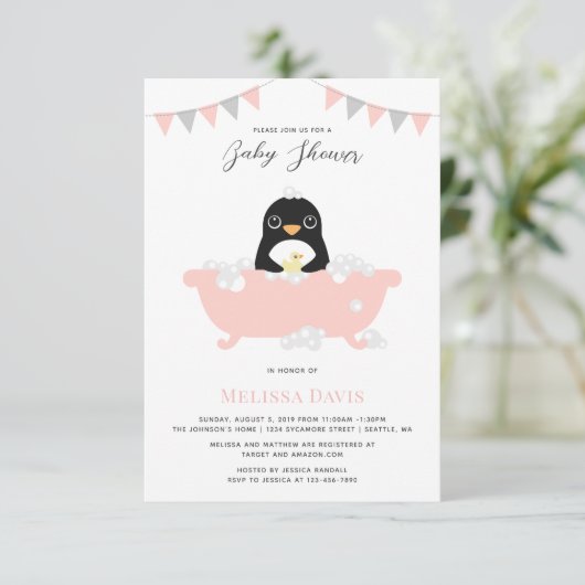 Uitnodiging tot Baby shower van Penguin (Staand voorkant)