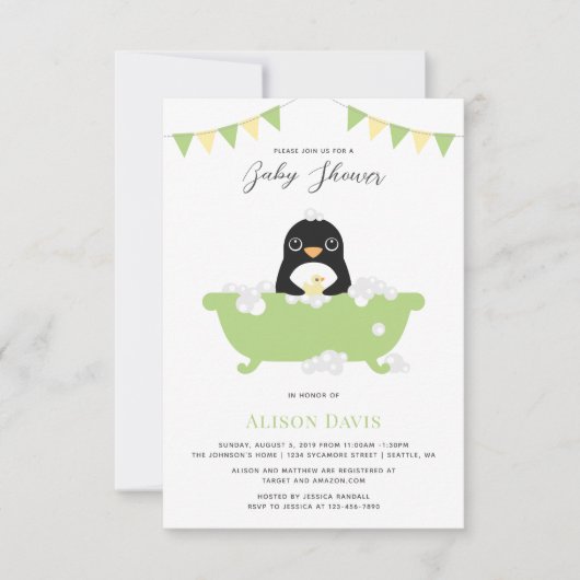 Uitnodiging tot Baby shower van Penguin (Voorkant)