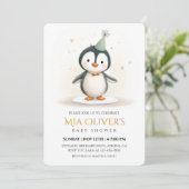 Uitnodiging tot Baby shower van Penguin (Staand voorkant)