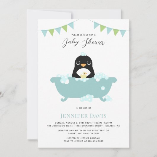 Uitnodiging tot Baby shower van Penguin (Voorkant)