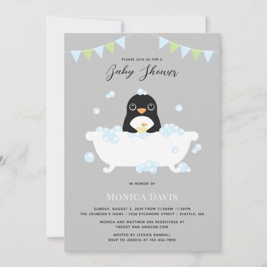 Uitnodiging tot Baby shower van Penguin (Voorkant)