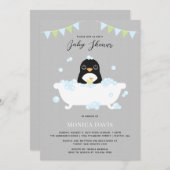 Uitnodiging tot Baby shower van Penguin (Voorkant / Achterkant)