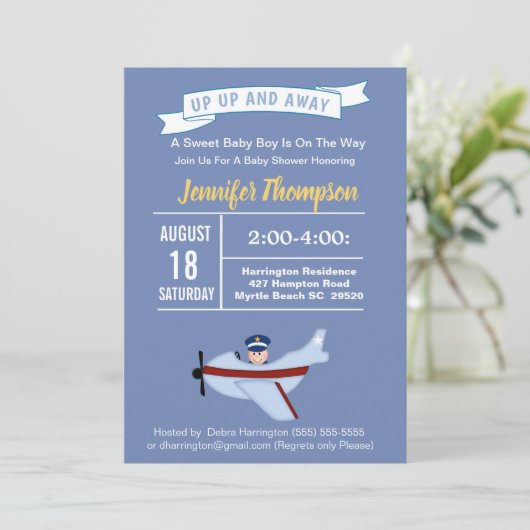Uitnodiging tot Baby shower van piloten en luchtva (Staand voorkant)