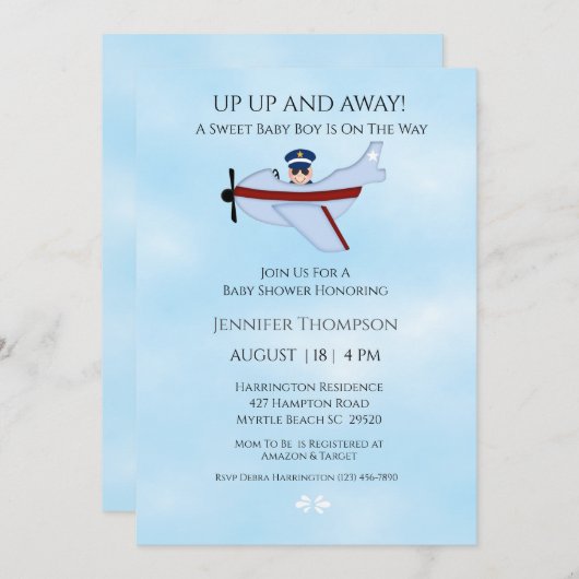 Uitnodiging tot Baby shower van piloten en luchtva (Voorkant / Achterkant)