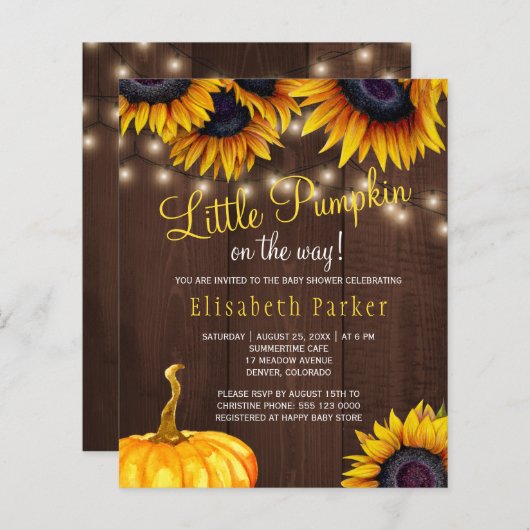 Uitnodiging tot baby shower van pompoenen (Voorkant / Achterkant)