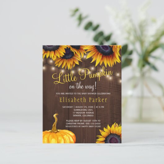 Uitnodiging tot baby shower van pompoenen (Staand voorkant)