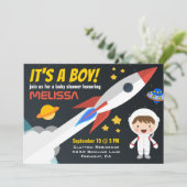 Uitnodiging tot Baby shower van Rocket Boy Buitenr (Staand voorkant)