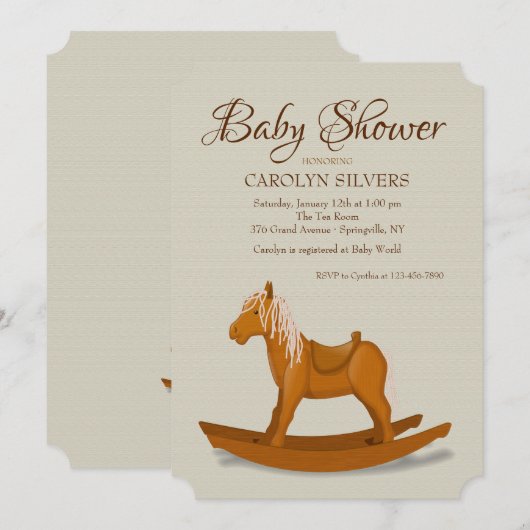 Uitnodiging tot Baby shower van Rocking Horse (Voorkant / Achterkant)