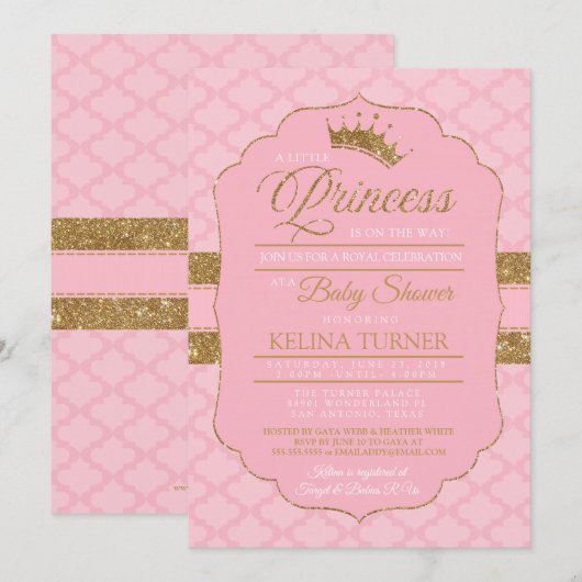 Uitnodiging tot Baby shower van Royal Little Princ (Voorkant / Achterkant)
