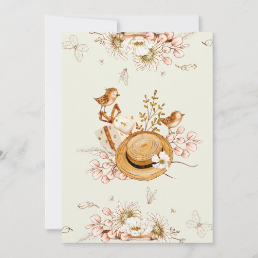 Uitnodiging tot Baby shower van Rustic Bird Mouse  (Achterkant)