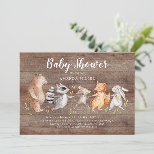 Uitnodiging tot Baby shower van Rustic Forest Frie (Staand voorkant)