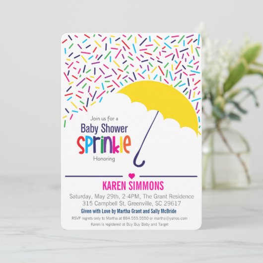 Uitnodiging tot Baby shower van sprintjes, regenin (Staand voorkant)