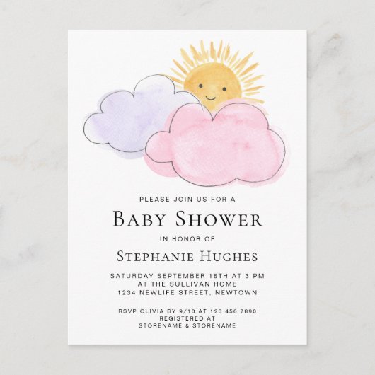 Uitnodiging tot Baby shower van Sunshine and Cloud (Voorkant)