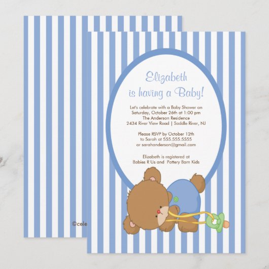 Uitnodiging tot Baby shower van Sweet Teddy Bear B (Voorkant / Achterkant)