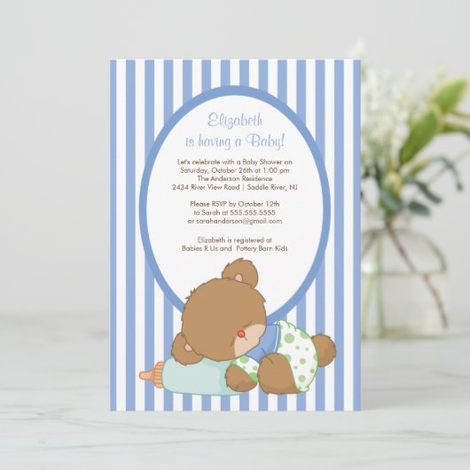 Uitnodiging tot Baby shower van Sweet Teddy Bear B (Staand voorkant)
