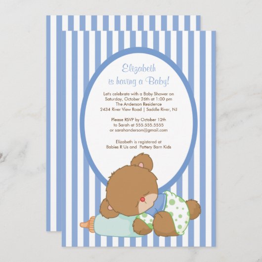 Uitnodiging tot Baby shower van Sweet Teddy Bear B (Voorkant / Achterkant)