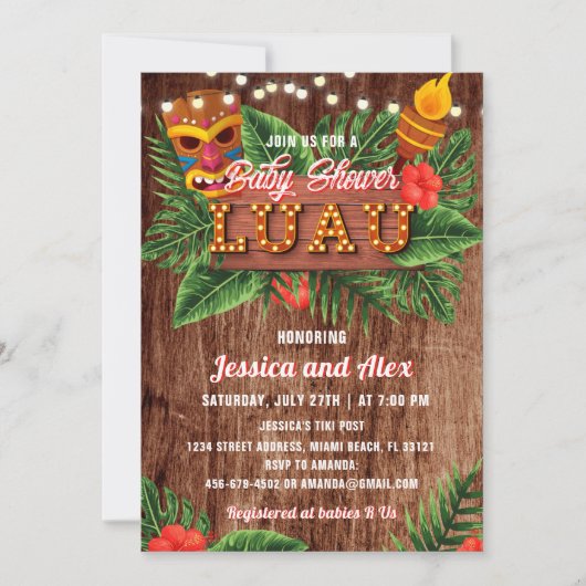 Uitnodiging tot Baby shower van Tropical Luau (Voorkant)