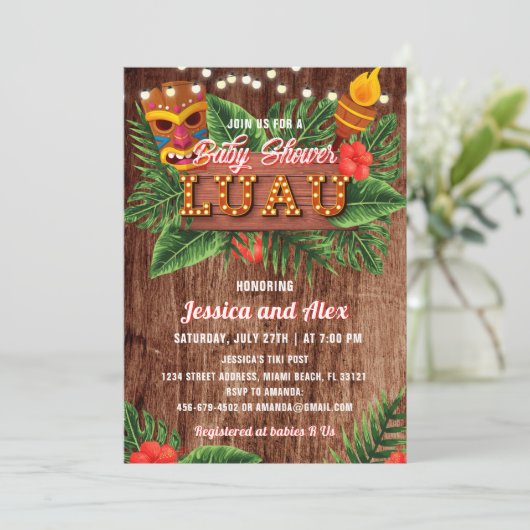 Uitnodiging tot Baby shower van Tropical Luau (Staand voorkant)