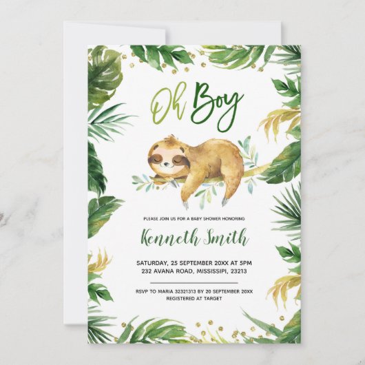 Uitnodiging tot Baby shower van Tropical Oh Boy Sl (Voorkant)