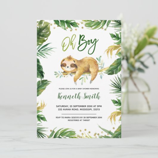 Uitnodiging tot Baby shower van Tropical Oh Boy Sl (Staand voorkant)