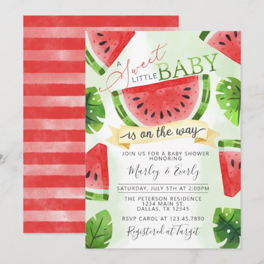 Uitnodiging tot Baby shower van Tropical Red Water (Voorkant / Achterkant)